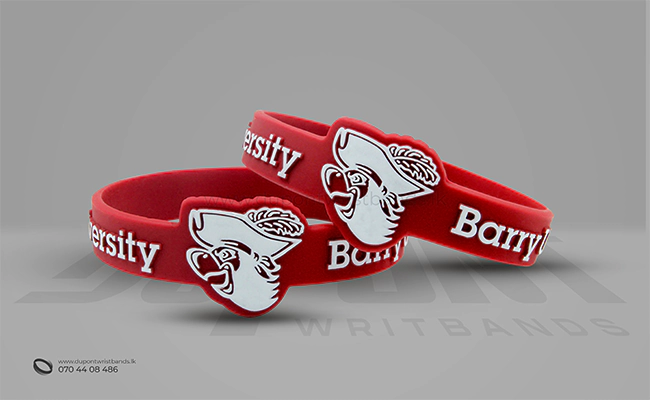 red and white Debossed Silicone wrist band design with figured logo